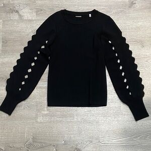 Elie Tahari Black Sweater with Scalloped Sleeves